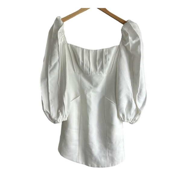 C/MEO COLLECTIVE Women's White Exaggerated Sleeve Peasant Mini Cocktail Dress - Picture 5 of 6